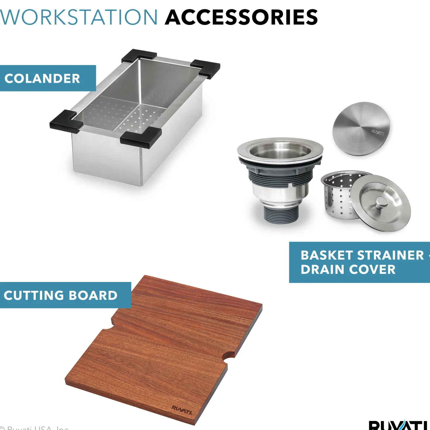 Ruvati RVH8221 21 x 20" RV Workstation Drop-in Topmount 16 Gauge Stainless Steel Bar Prep Kitchen Sink