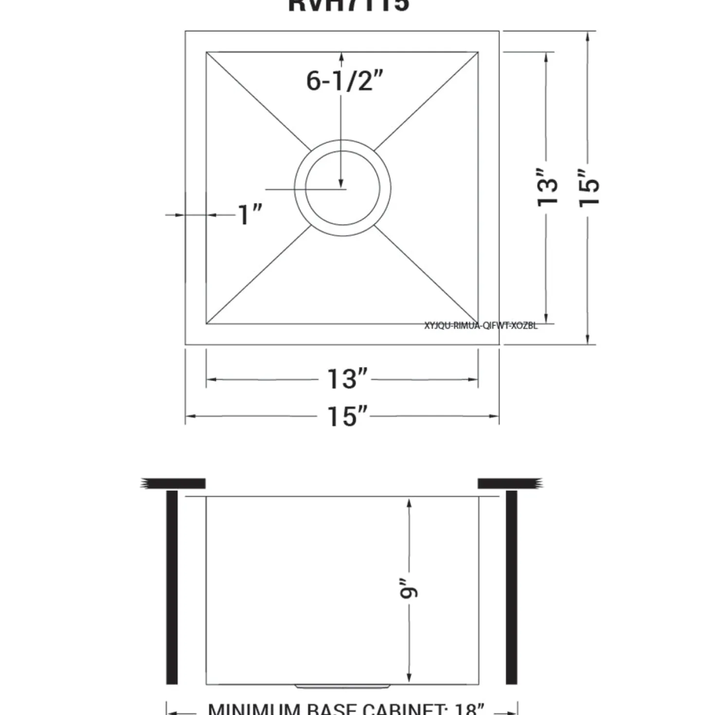 Ruvati RVH7115 15 x 15" Undermount 16 Gauge Zero Radius Single Bowl Bar Prep Square Kitchen Sink