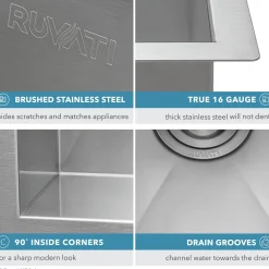 Ruvati RVH7113 13 x 15" Undermount 16 Gauge Zero Radius Stainless Steel Single Bowl Bar Prep Kitchen Sink