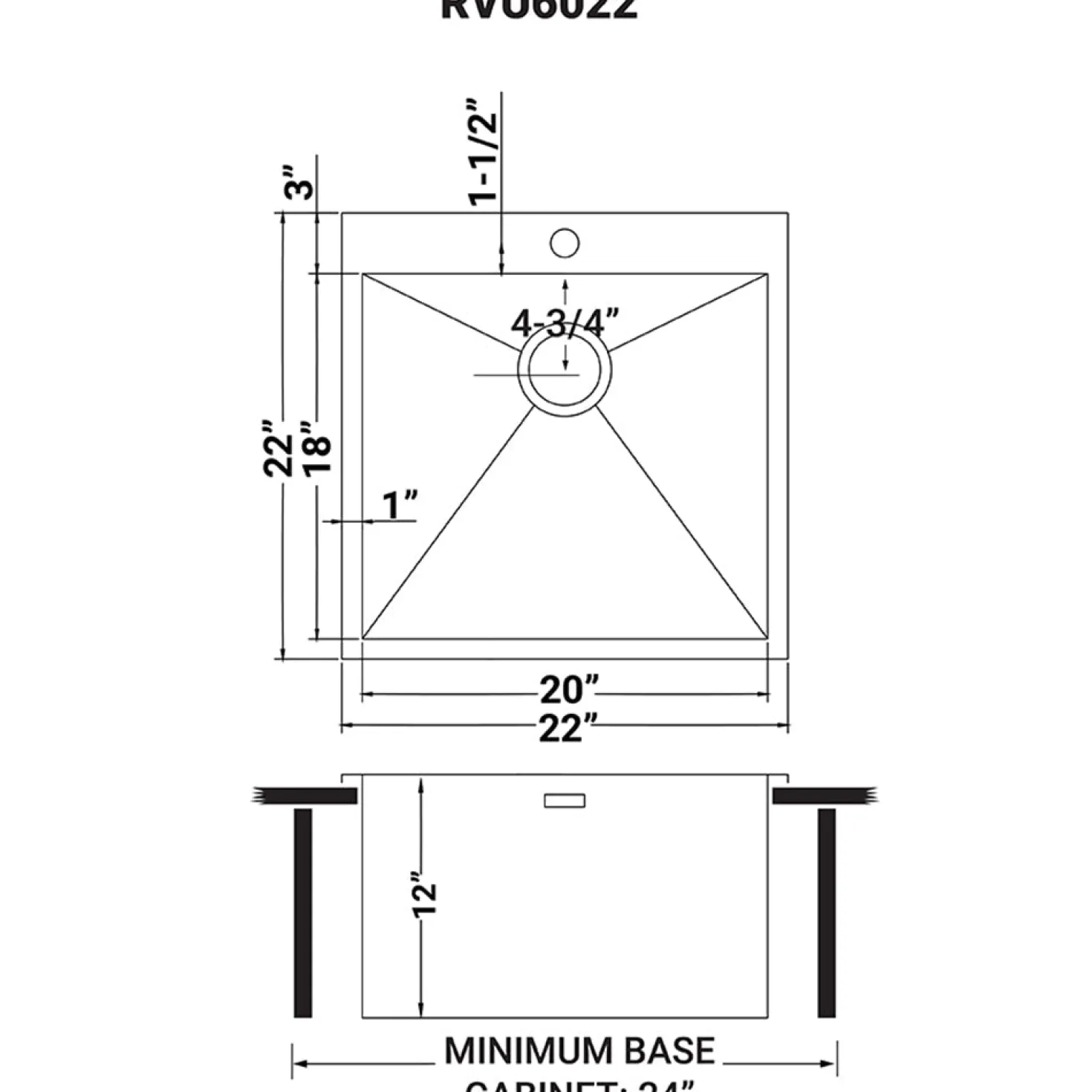 Ruvati RVU6022 Topmount 22" x 22" x 12" Deep 16 Gauge Stainless Steel Laundry Utility Sink