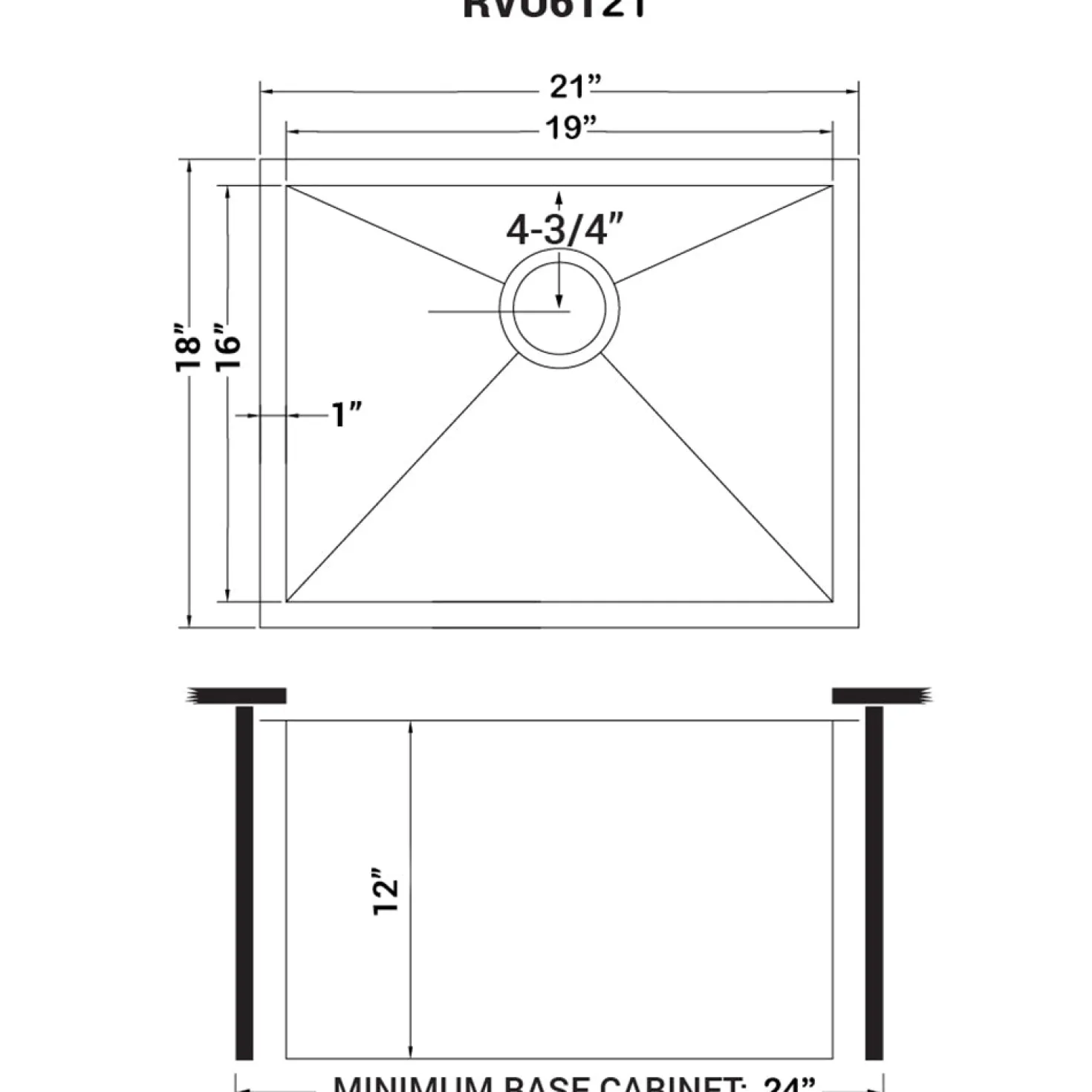 Ruvati RVU6121 21" x 18" x 12" Deep Undermount 16 Gauge Stainless Steel Laundry Utility Sink