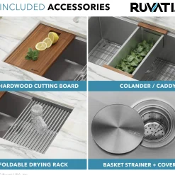 Ruvati 33" Single Bowl Workstation Sink with Small Radius Corners
