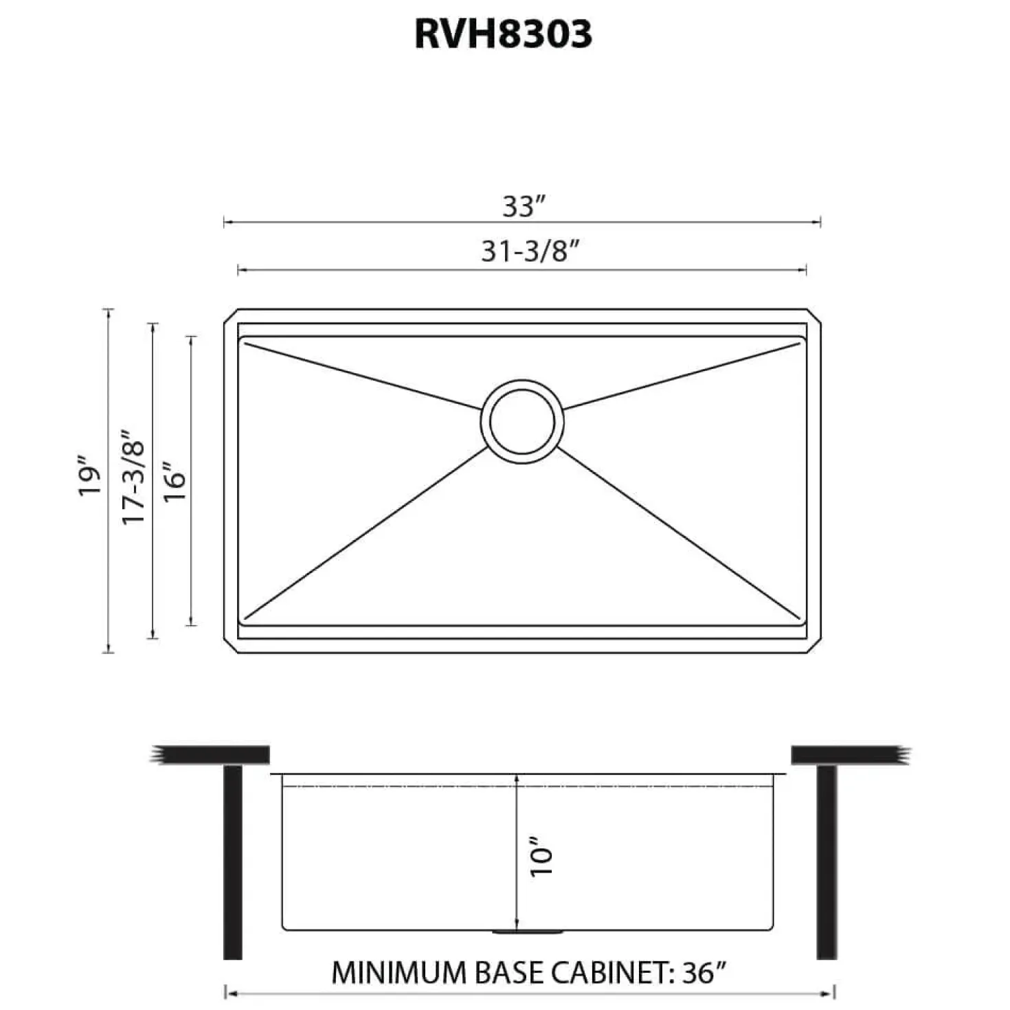 Ruvati 33" Single Bowl Workstation Sink with Small Radius Corners