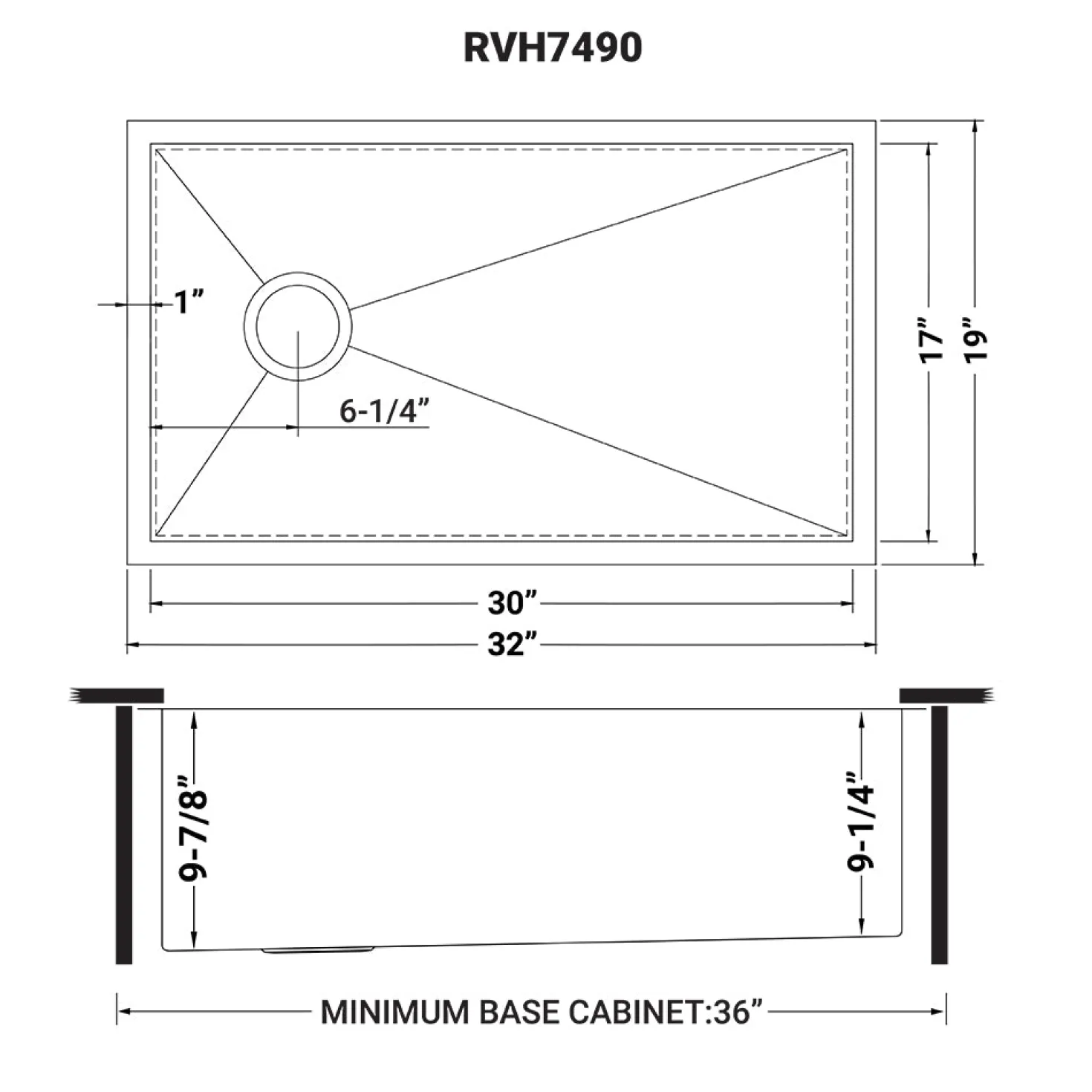 Ruvati 32" Slope Bottom Offset Drain Reversible Kitchen Sink Undermount 16 Gauge Stainless Steel