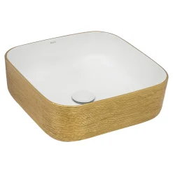 Ruvati 15" Square Bathroom Vessel Sink | White with Gold Exterior