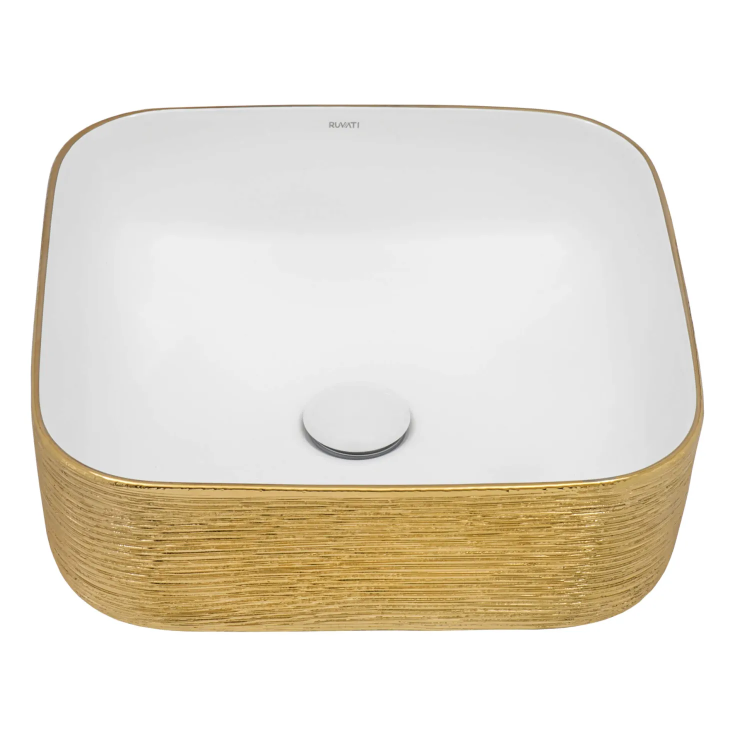 Ruvati 15" Square Bathroom Vessel Sink | White with Gold Exterior