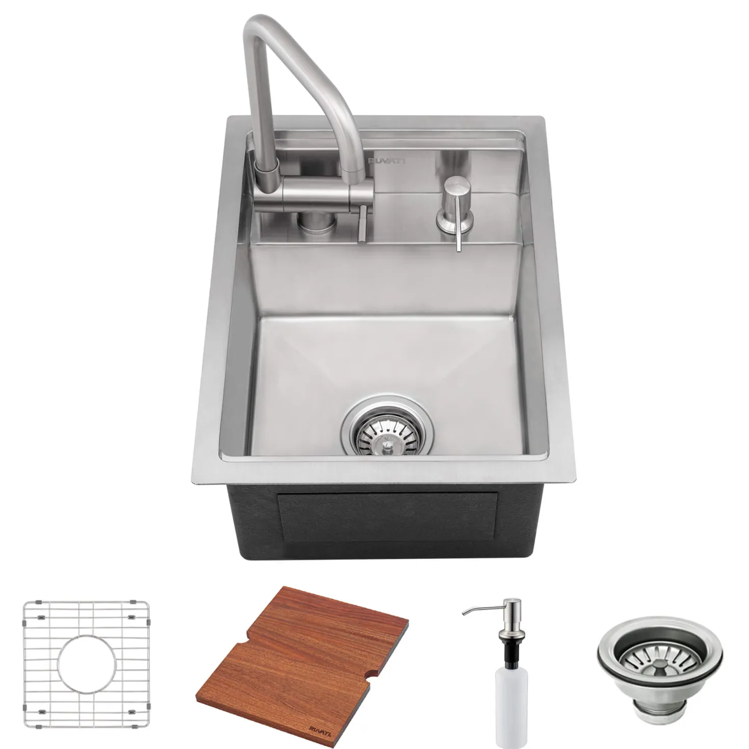 Ruvati 15" Stainless Steel RV Sink With Concealed Faucet and Soap Dispenser