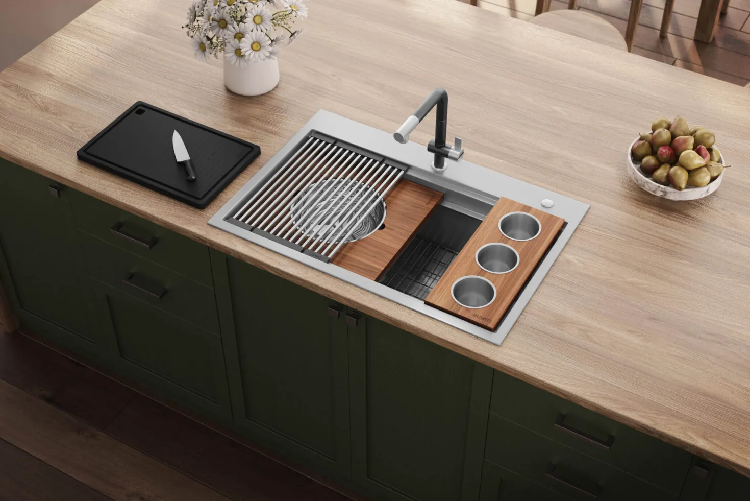 Ruvati 33" Stainless Topmount Two-Tiered Workstation Kitchen Sink