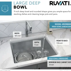 Ruvati 20" Undermount Bar Prep 16 Gauge Stainless Steel Kitchen Sink