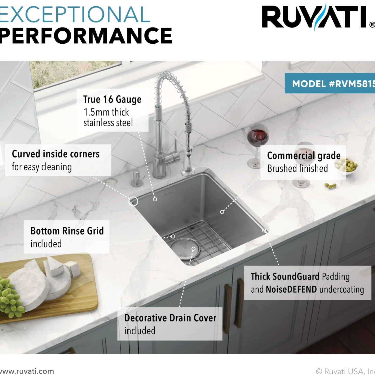 Ruvati 15" Undermount Bar Prep 16 Gauge Stainless Steel Kitchen Sink