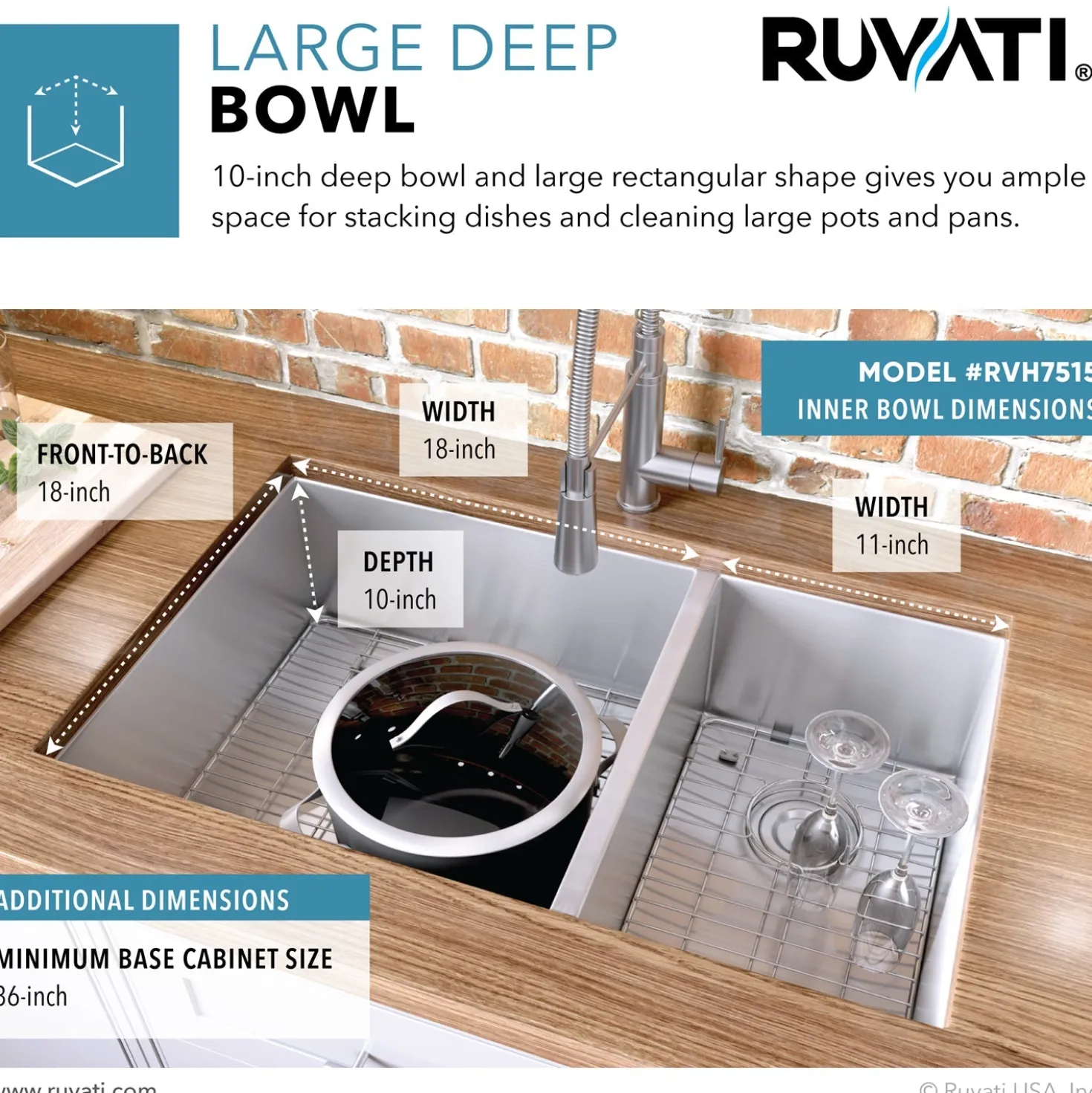 Ruvati 32" Undermount 60/40 Double Bowl Zero Radius 16 Gauge Stainless Steel Kitchen Sink