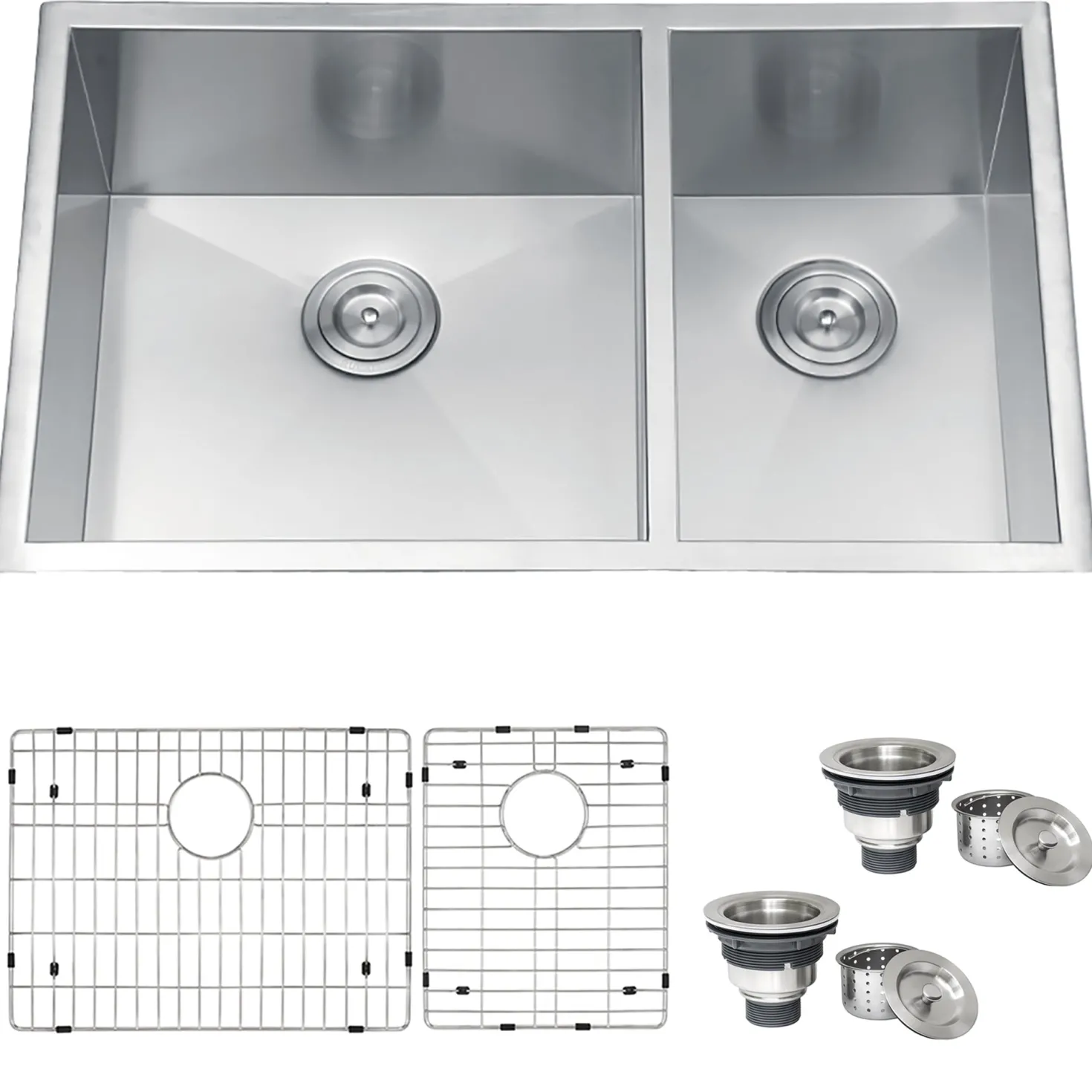 Ruvati 32" Undermount 60/40 Double Bowl Zero Radius 16 Gauge Stainless Steel Kitchen Sink