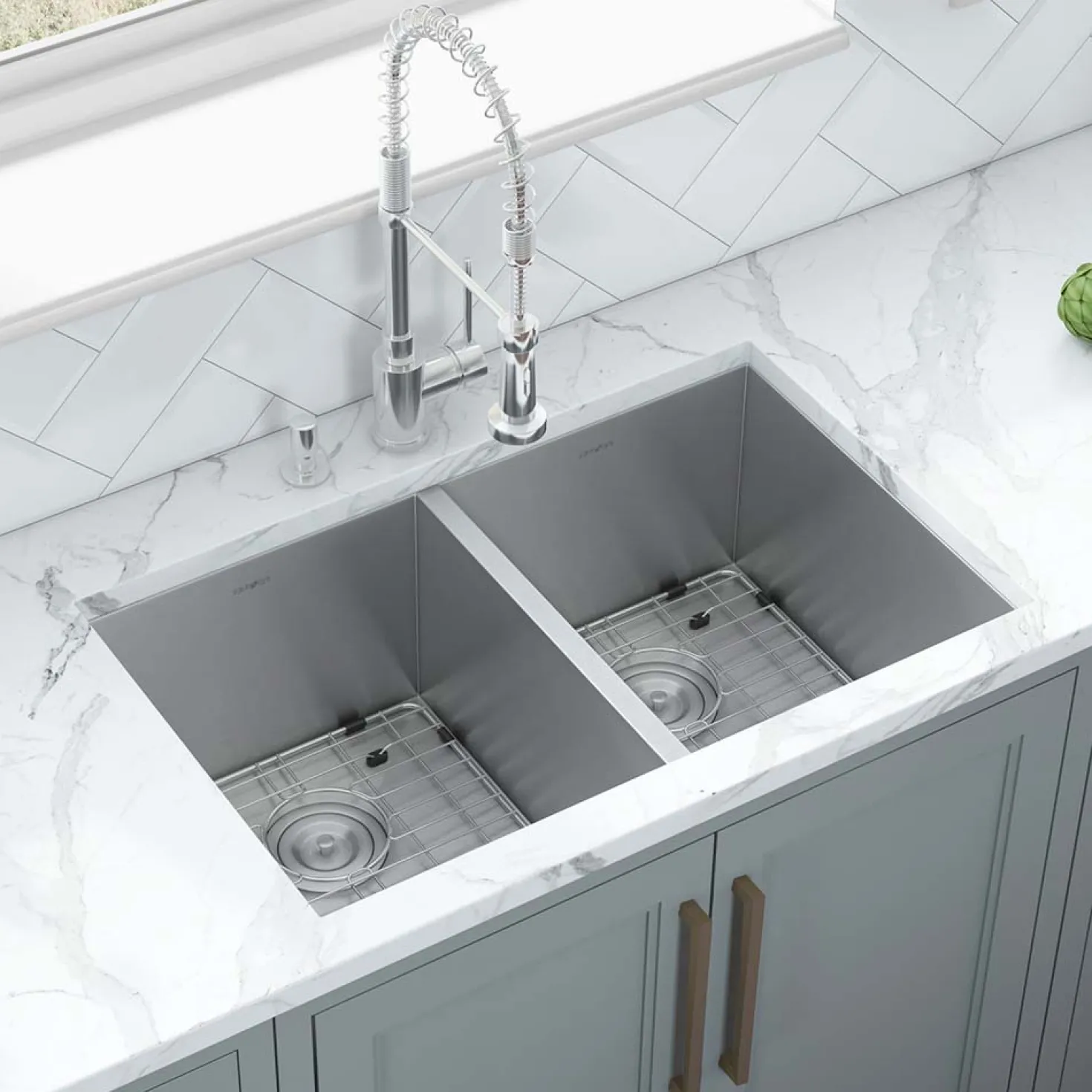 Ruvati 30" Undermount 50/50 Double Bowl Zero Radius 16 Gauge Stainless Steel Kitchen Sink