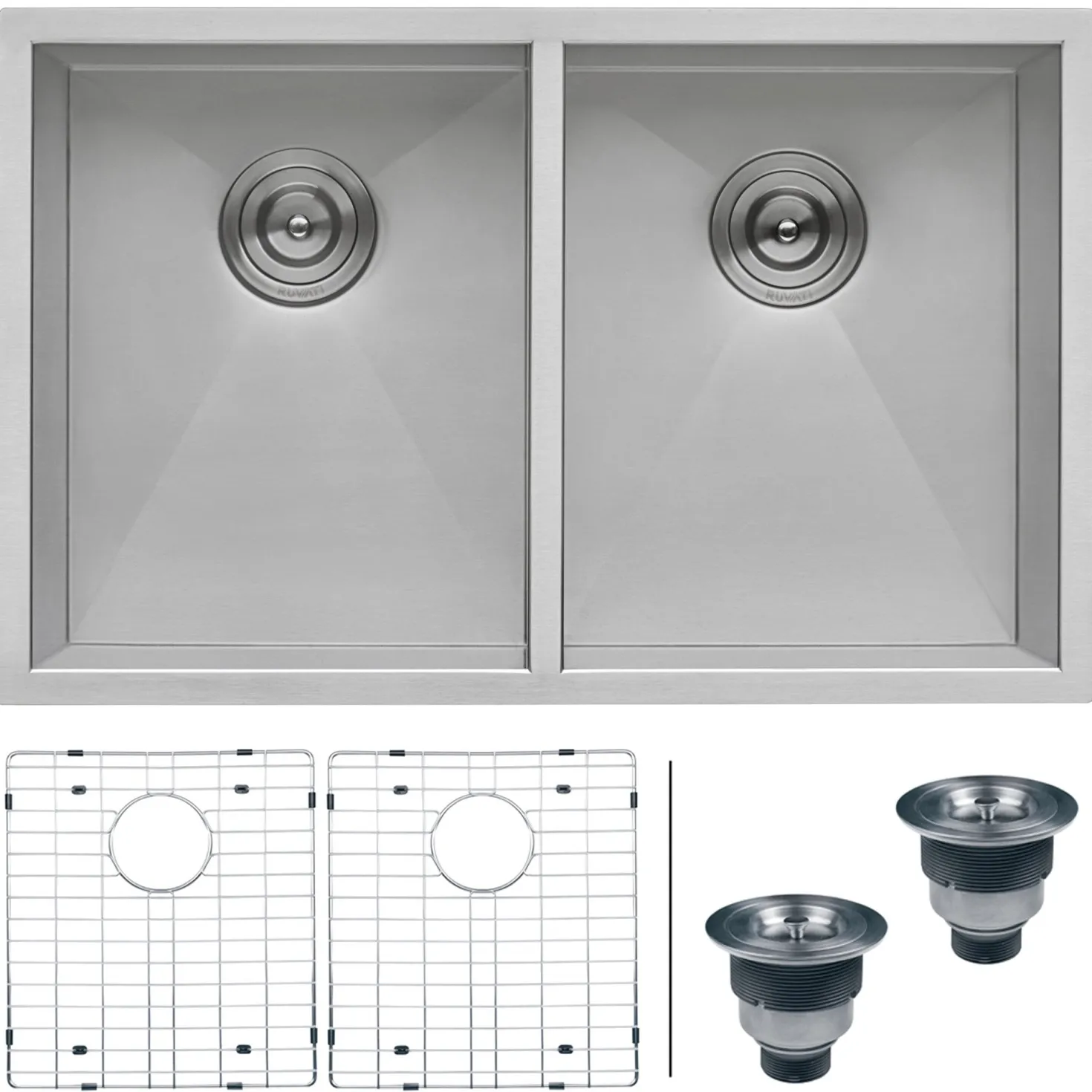 Ruvati 30" Undermount 50/50 Double Bowl Zero Radius 16 Gauge Stainless Steel Kitchen Sink