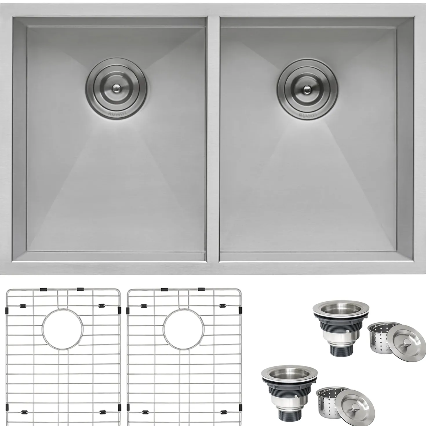 Ruvati 30" Undermount 50/50 Double Bowl Zero Radius 16 Gauge Stainless Steel Kitchen Sink