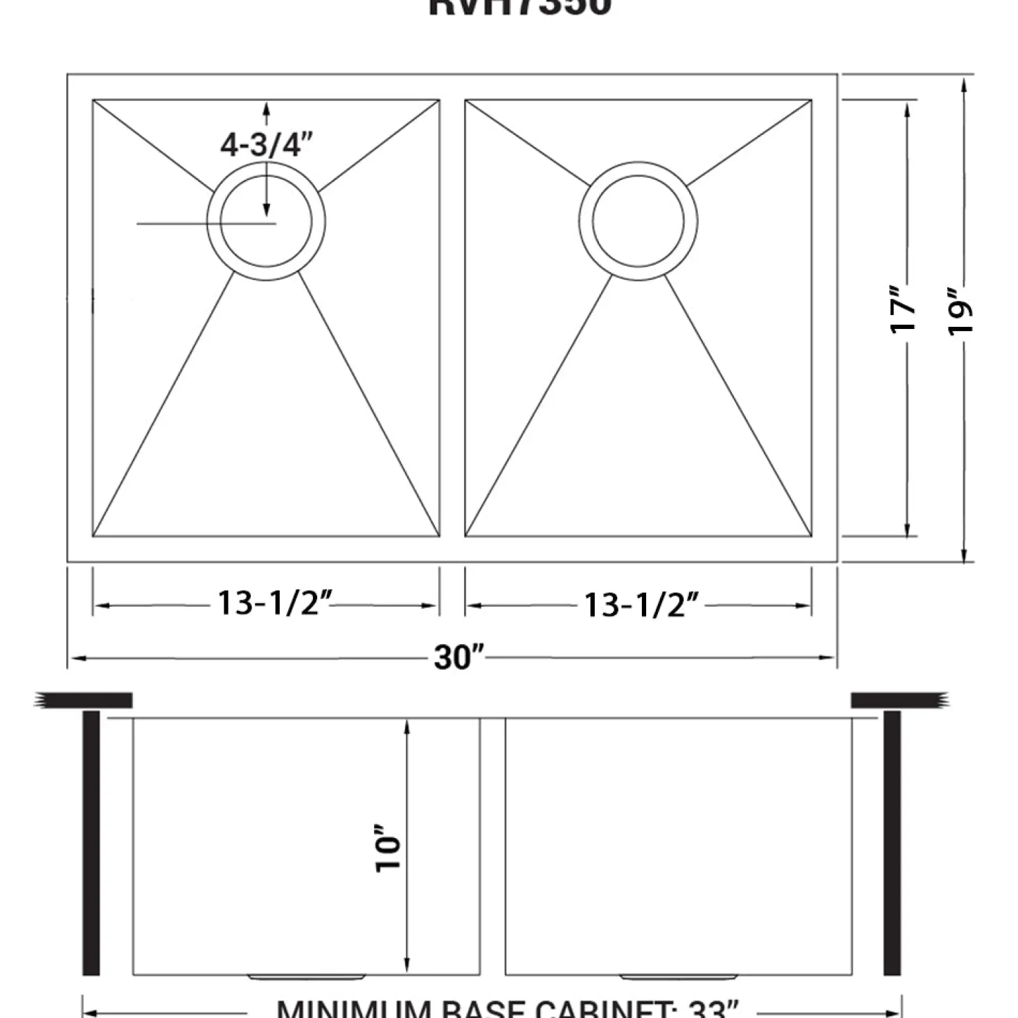 Ruvati 30" Undermount 50/50 Double Bowl Zero Radius 16 Gauge Stainless Steel Kitchen Sink