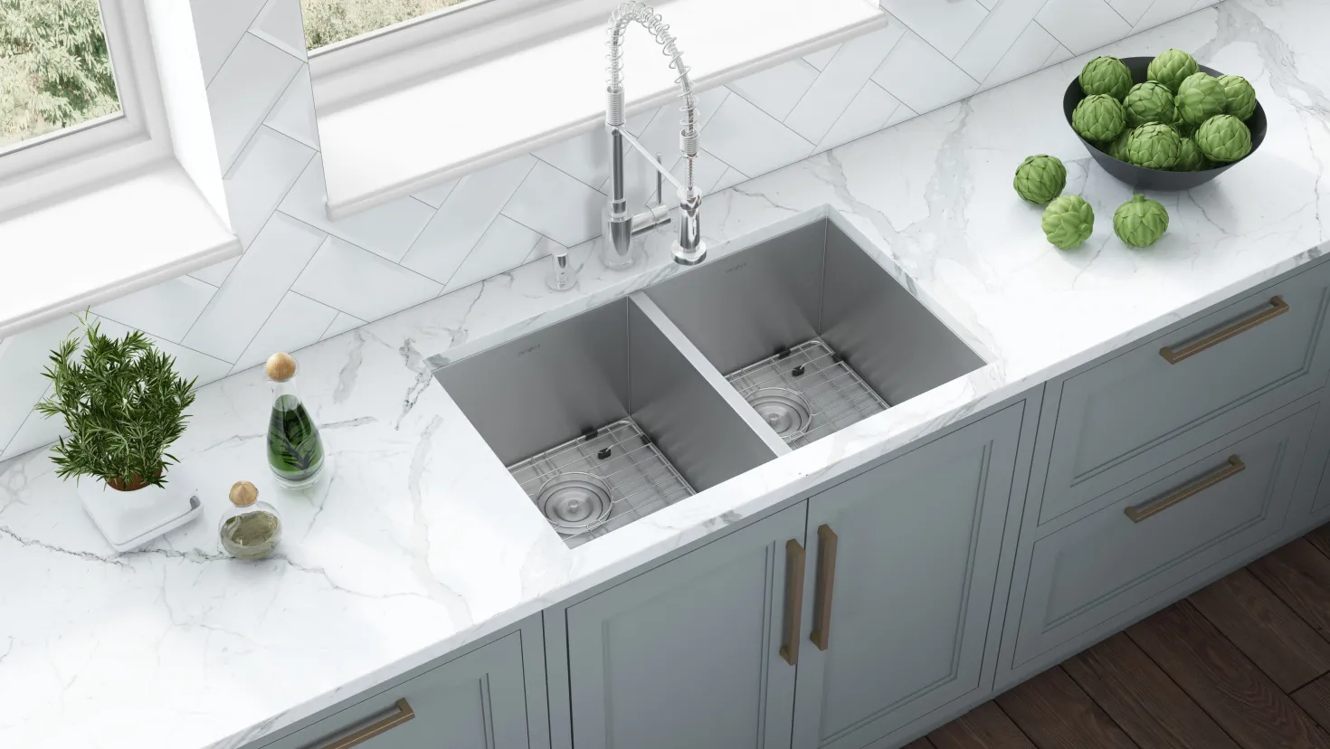 Ruvati 30" Undermount 50/50 Double Bowl Zero Radius 16 Gauge Stainless Steel Kitchen Sink