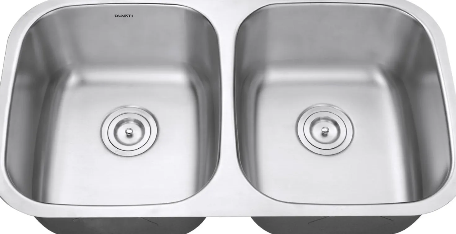 Ruvati 32" Undermount 50/50 Double Bowl 16 Gauge Stainless Steel Kitchen Sink