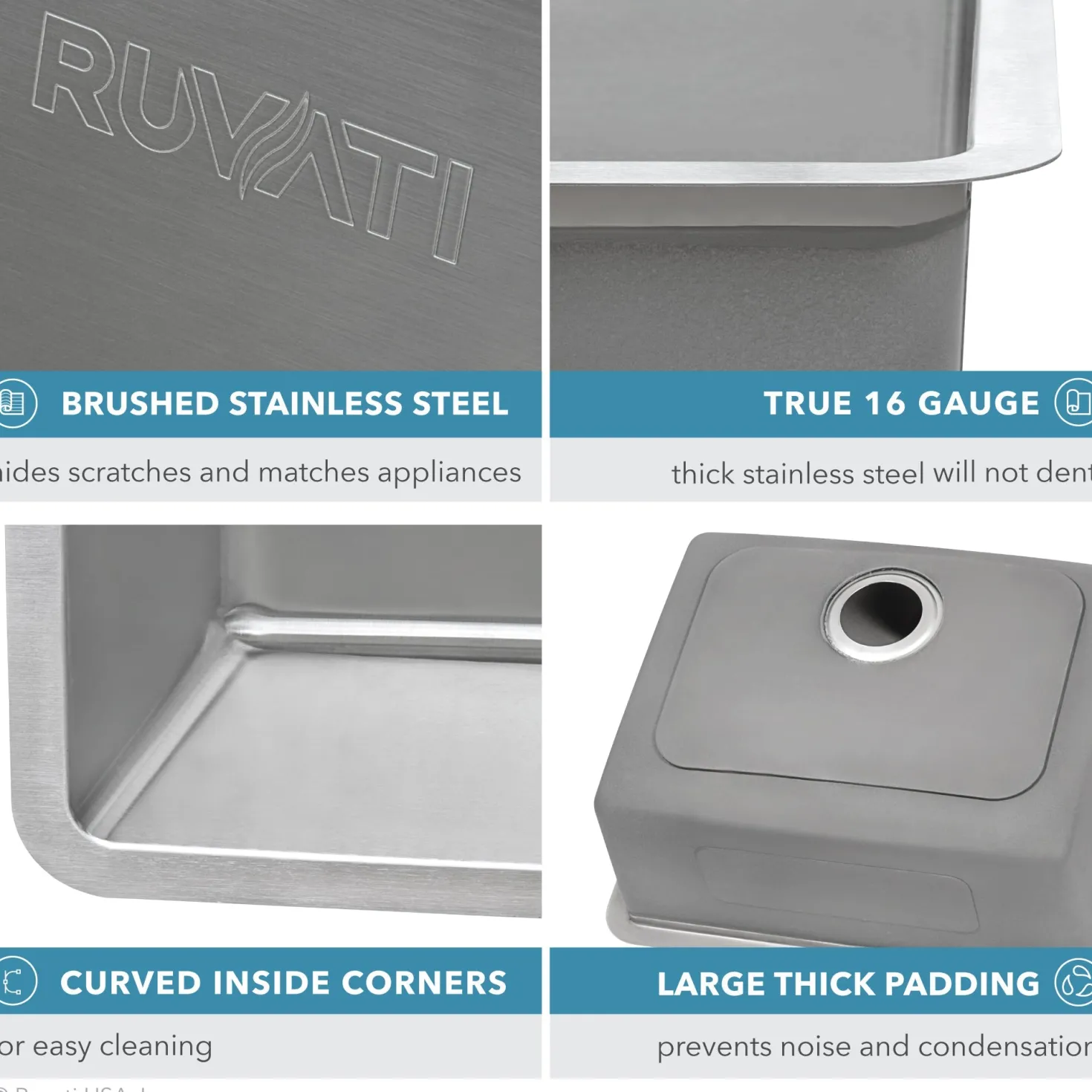 Ruvati 31" Undermount 50/50 Double Bowl 16 Gauge Stainless Steel Kitchen Sink