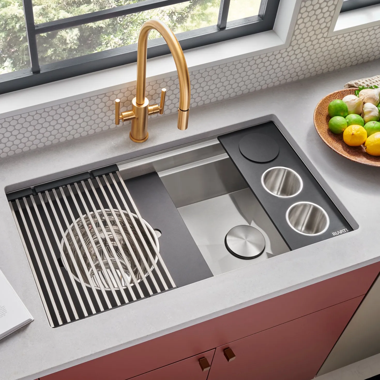 Ruvati 33" Undermount Dual-Tier Workstation Kitchen Sink