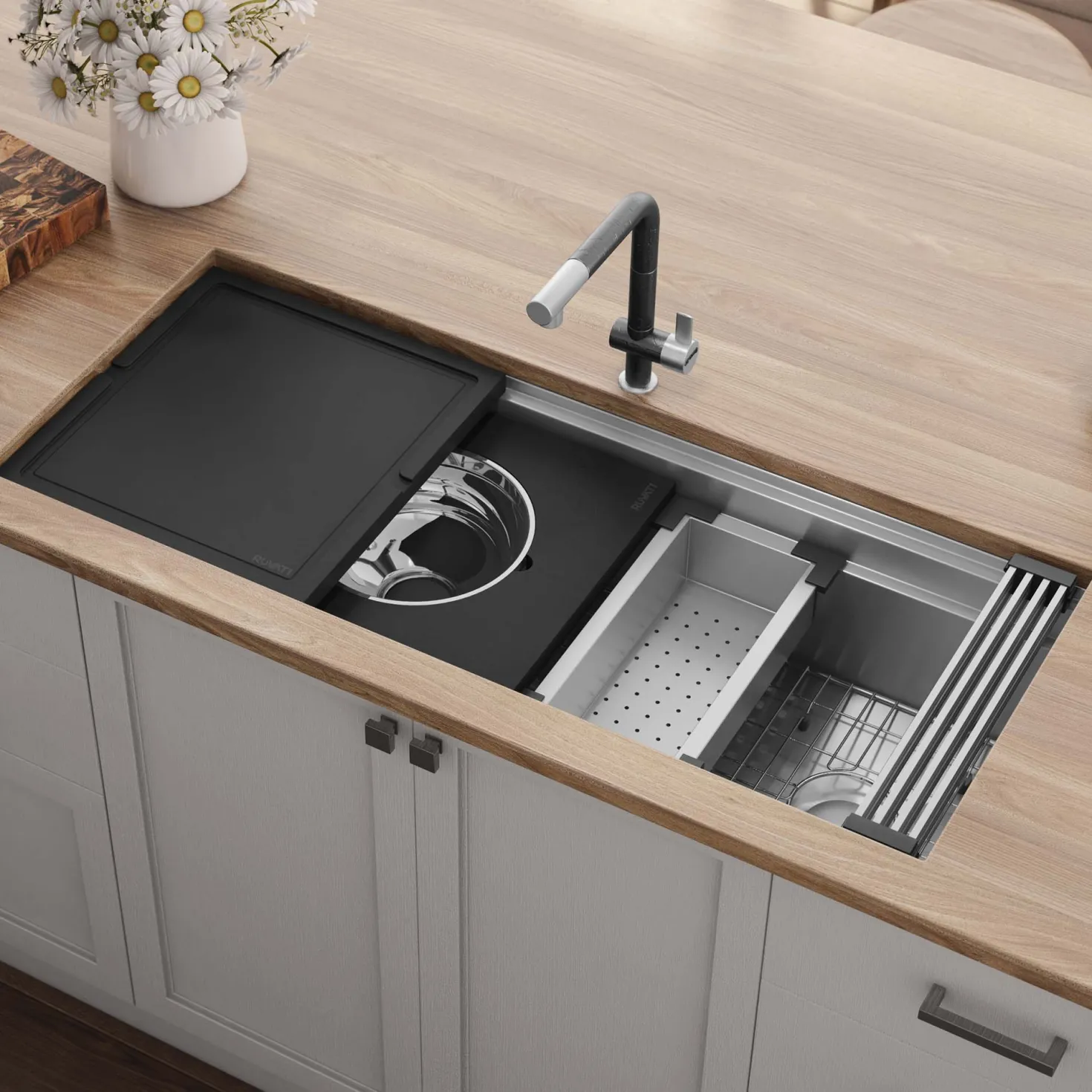 Ruvati 45" Undermount Dual-Tier Workstation Kitchen Sink
