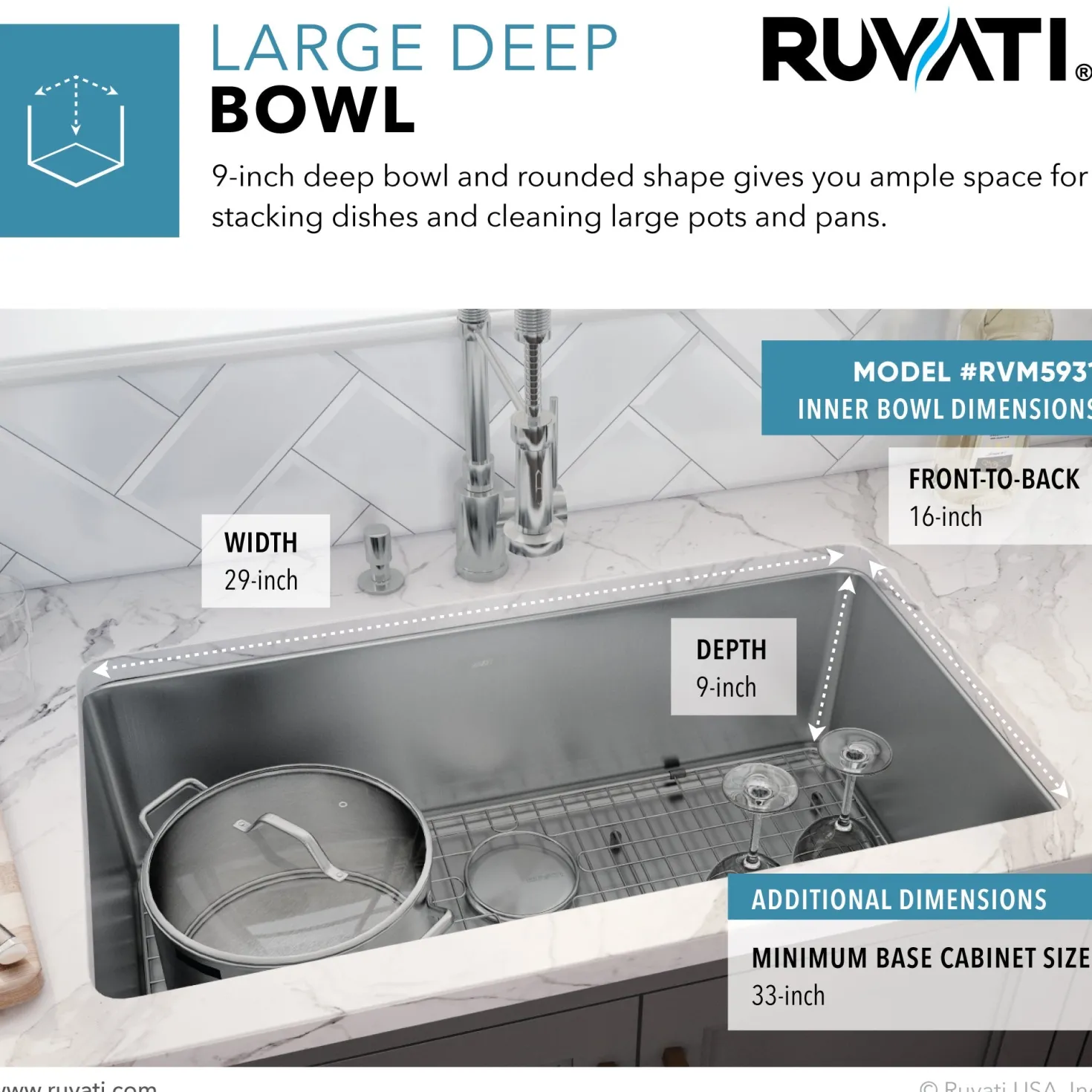 Ruvati 31" Undermount 16 Gauge Stainless Steel Kitchen Sink