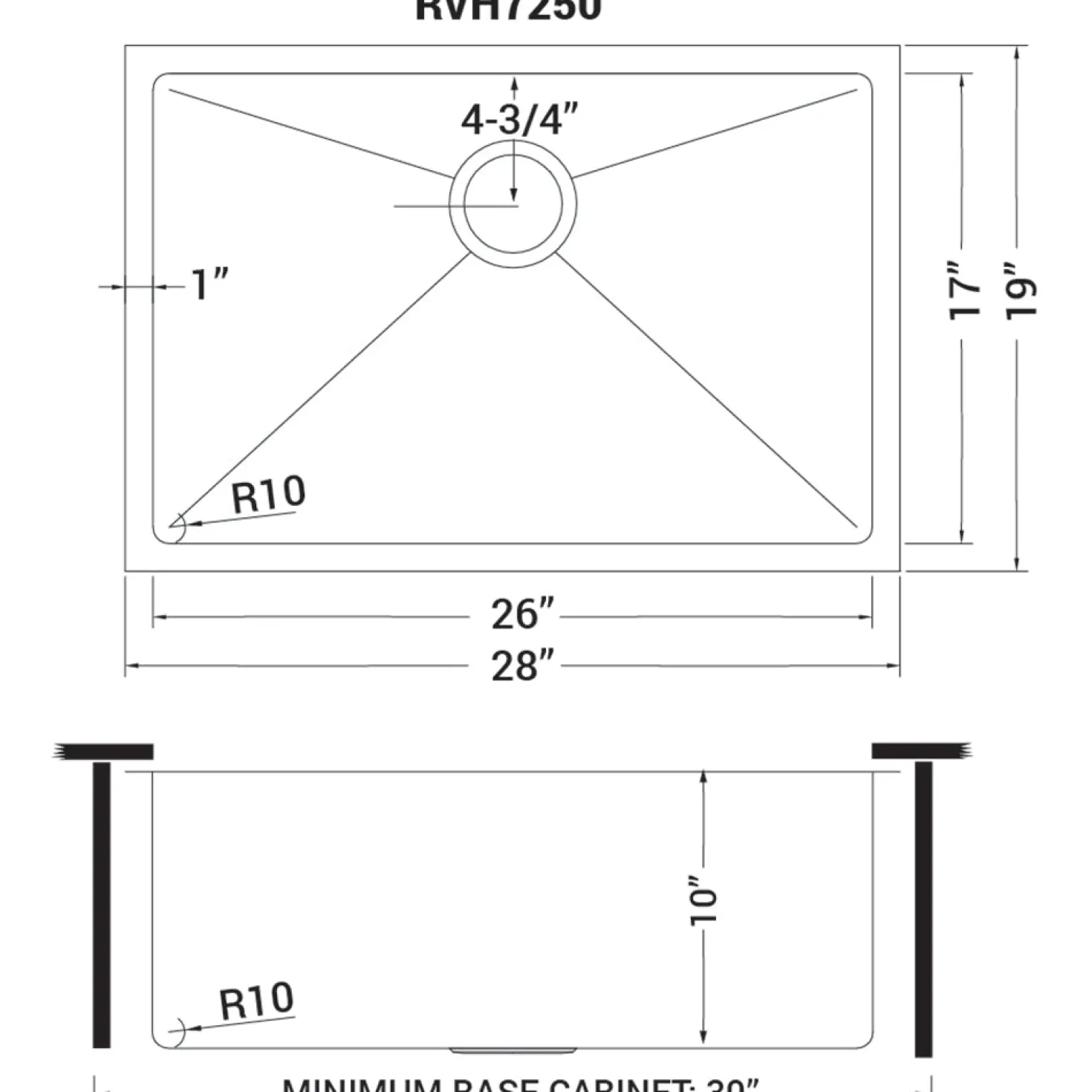 Ruvati 28" Undermount 16 Gauge Tight Radius Stainless Steel Single Bowl Kitchen Sink