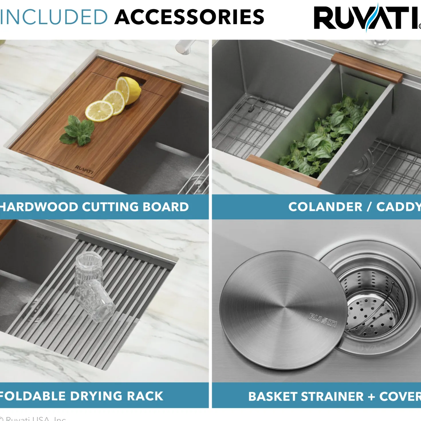 Ruvati 32" Undermount 16 Gauge Workstation Stainless Steel Kitchen Sink - RVH8300