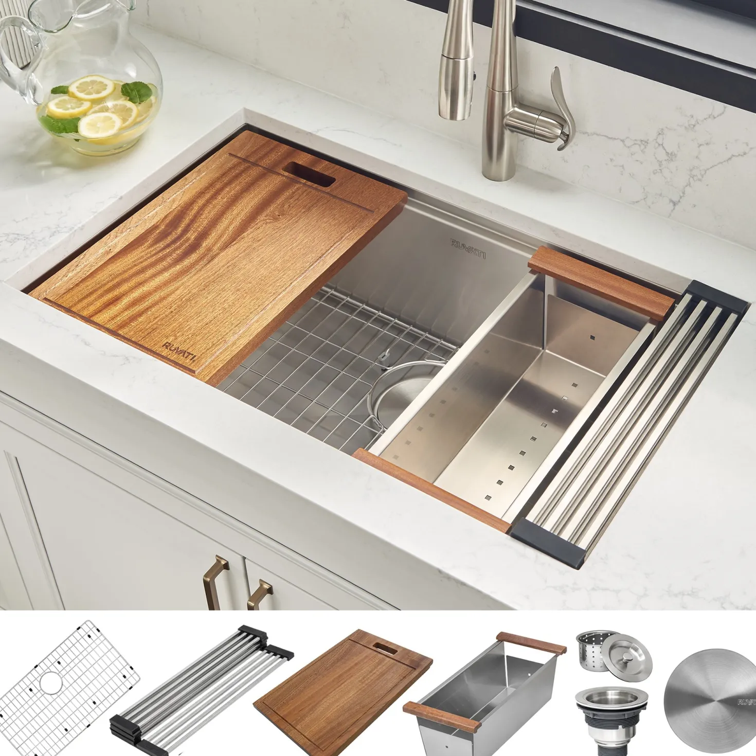 Ruvati 32" Undermount 16 Gauge Workstation Stainless Steel Kitchen Sink - RVH8300