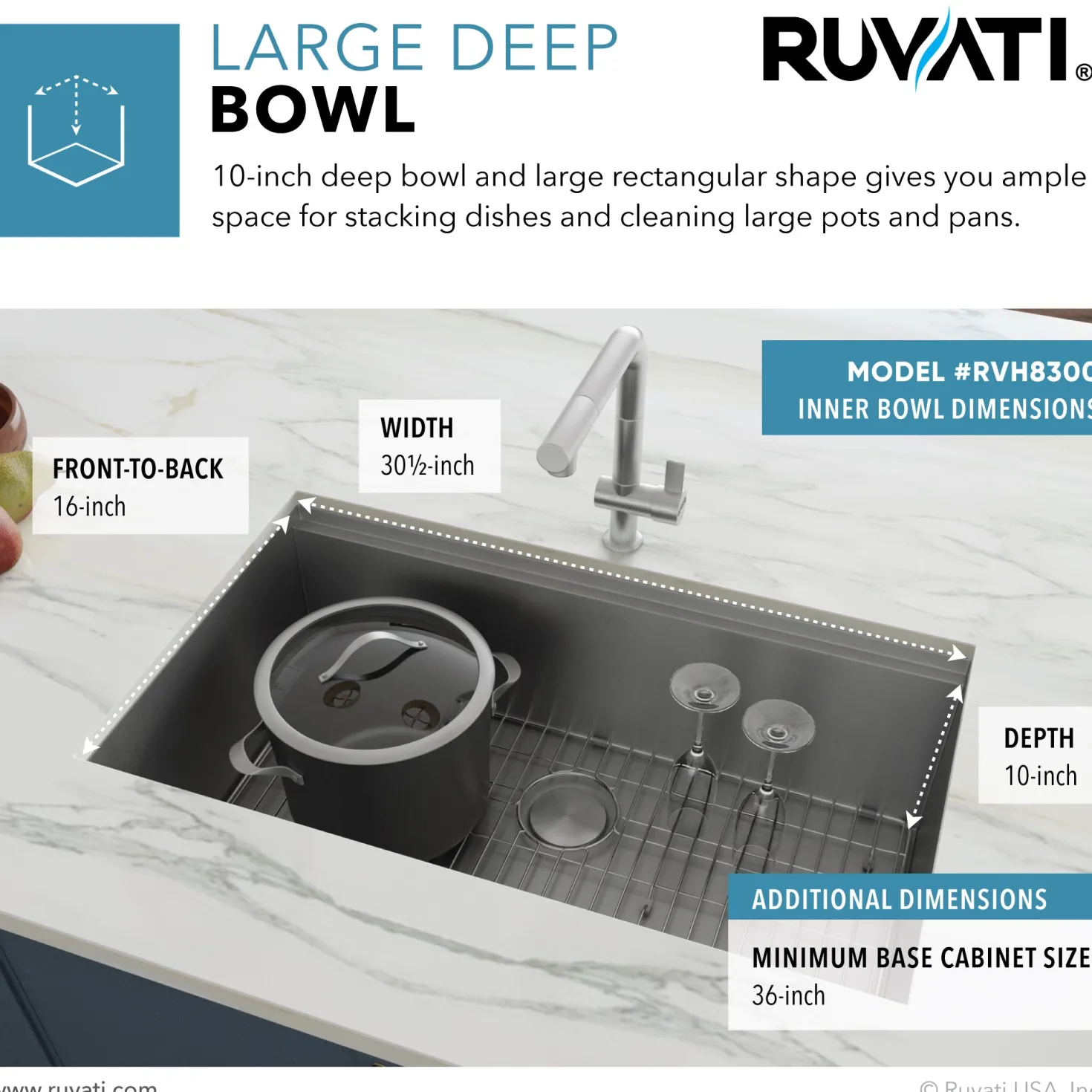 Ruvati 32" Undermount 16 Gauge Workstation Stainless Steel Kitchen Sink - RVH8300