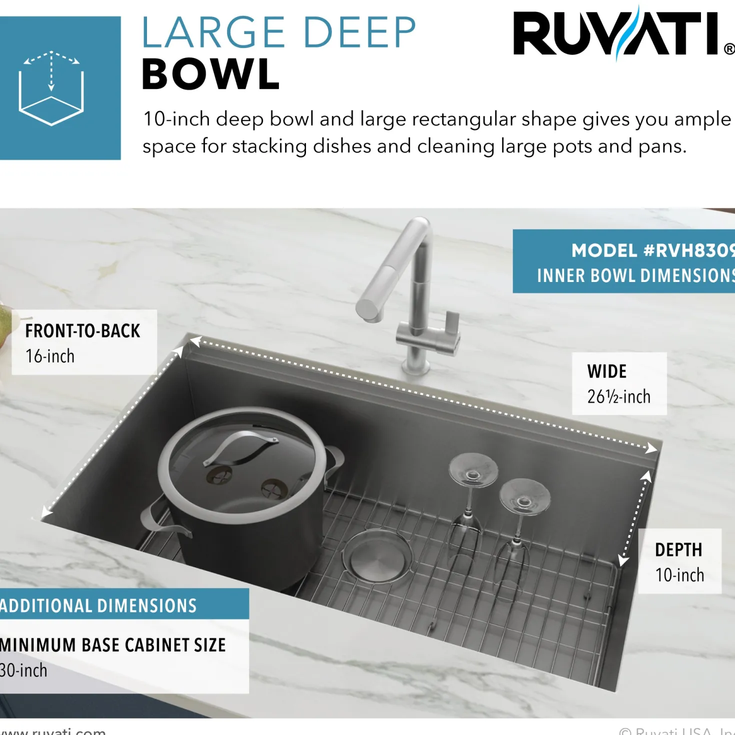 Ruvati 28" Undermount 16 Gauge Workstation Stainless Steel Kitchen Sink - RVH8309
