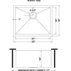 Ruvati 23" Undermount 16 Gauge Zero Radius Stainless Steel Single Bowl Kitchen Sink