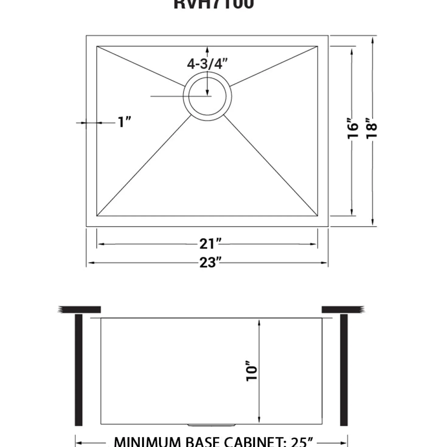 Ruvati 23" Undermount 16 Gauge Zero Radius Stainless Steel Single Bowl Kitchen Sink