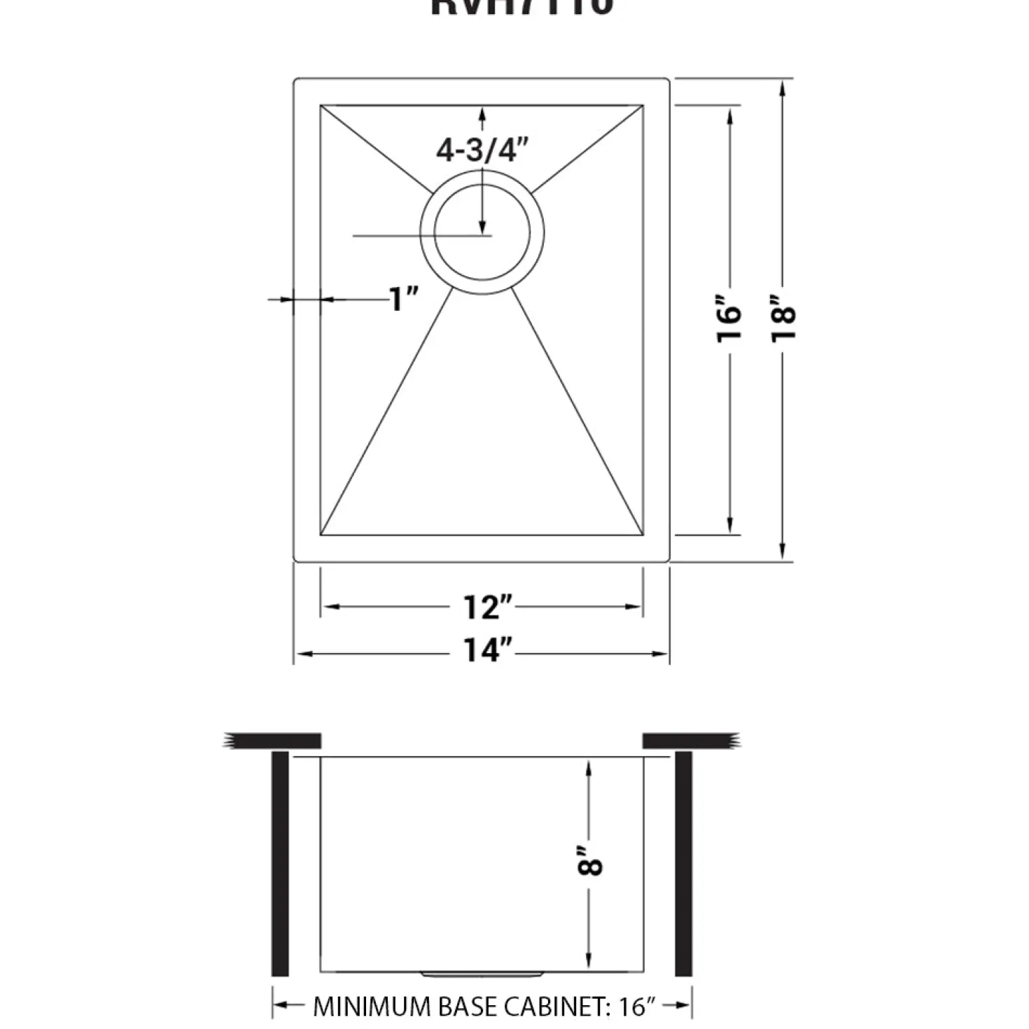 Ruvati 14" Undermount 16 Gauge Zero Radius Stainless Steel Single Bowl Bar Prep Kitchen Sink
