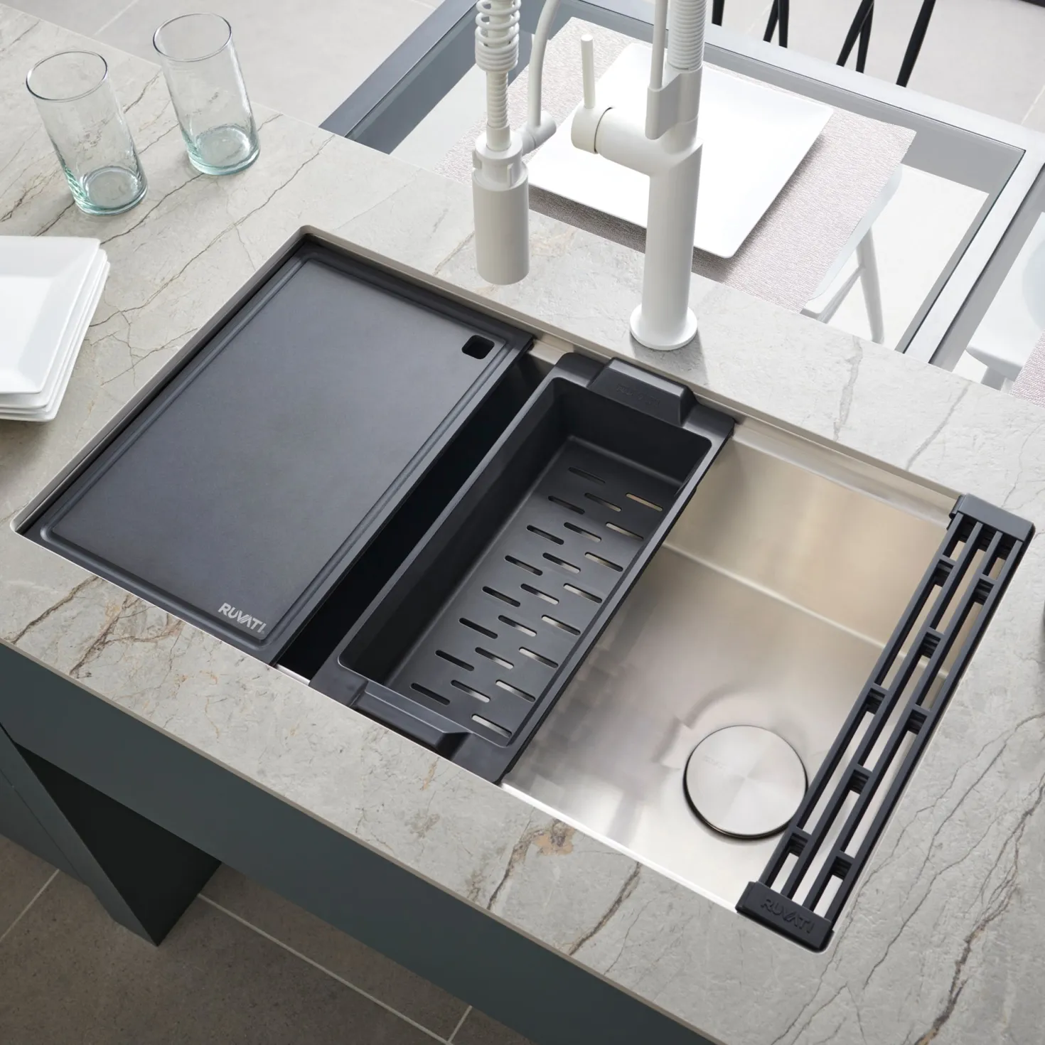 Ruvati 33" Undermount Workstation Offset Drain Kitchen Sink