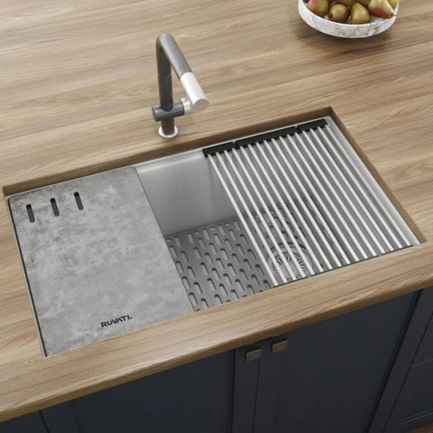 Ruvati 33" White Composite Undermount Workstation Sink