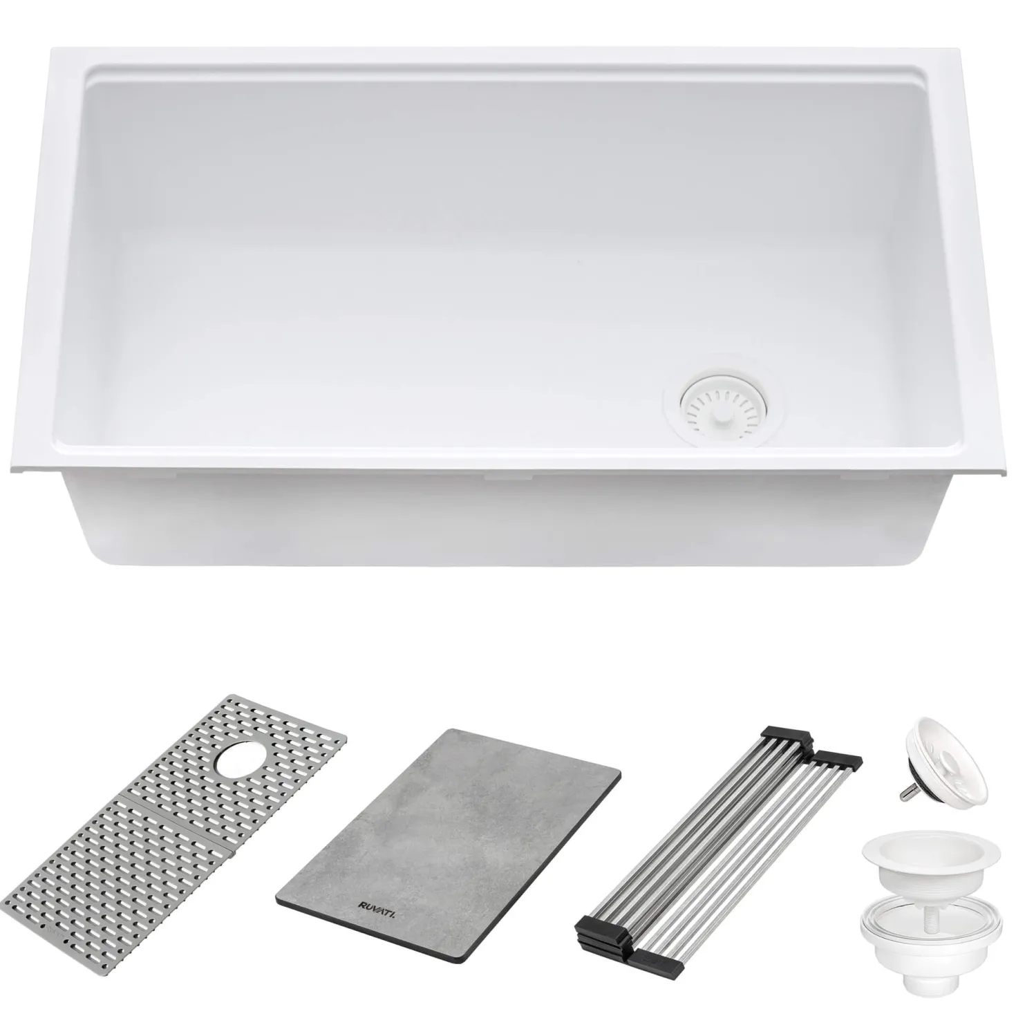 Ruvati 33" White Composite Undermount Workstation Sink