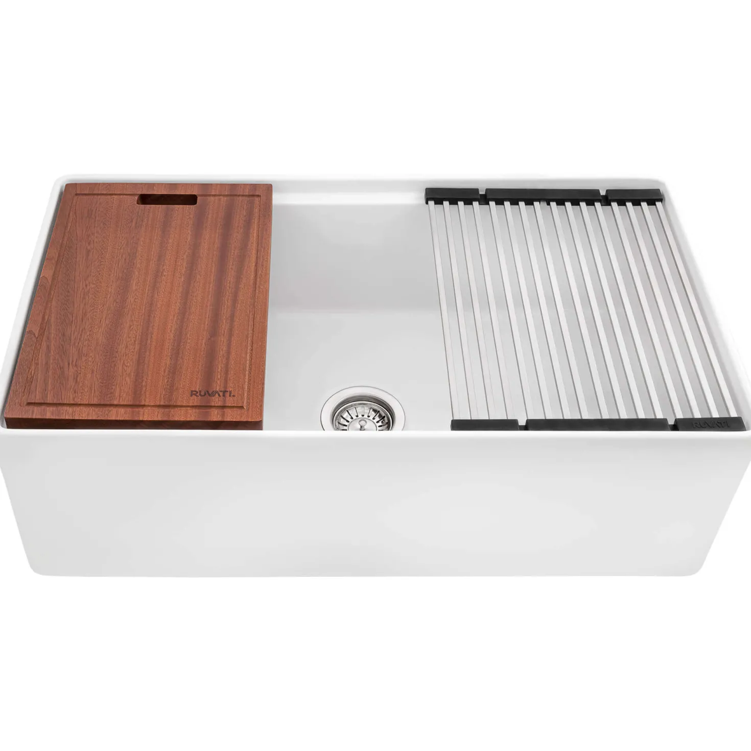 Ruvati 33" White Fireclay Apron Front Workstation Sink