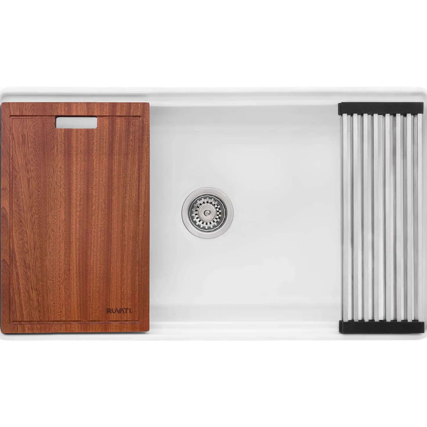 Ruvati 33" White Fireclay Apron Front Workstation Sink