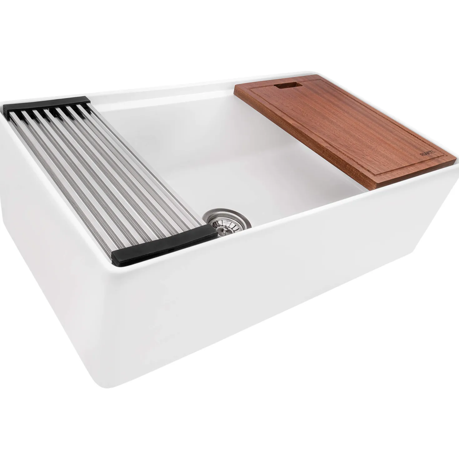 Ruvati 33" White Fireclay Apron Front Workstation Sink