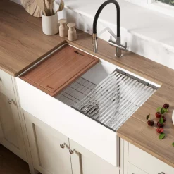 Ruvati 30" White Fireclay Apron Workstation Sink