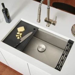 Ruvati 33" Workstation Scratch Resistant Hex Bottom Stainless Steel Kitchen Sink