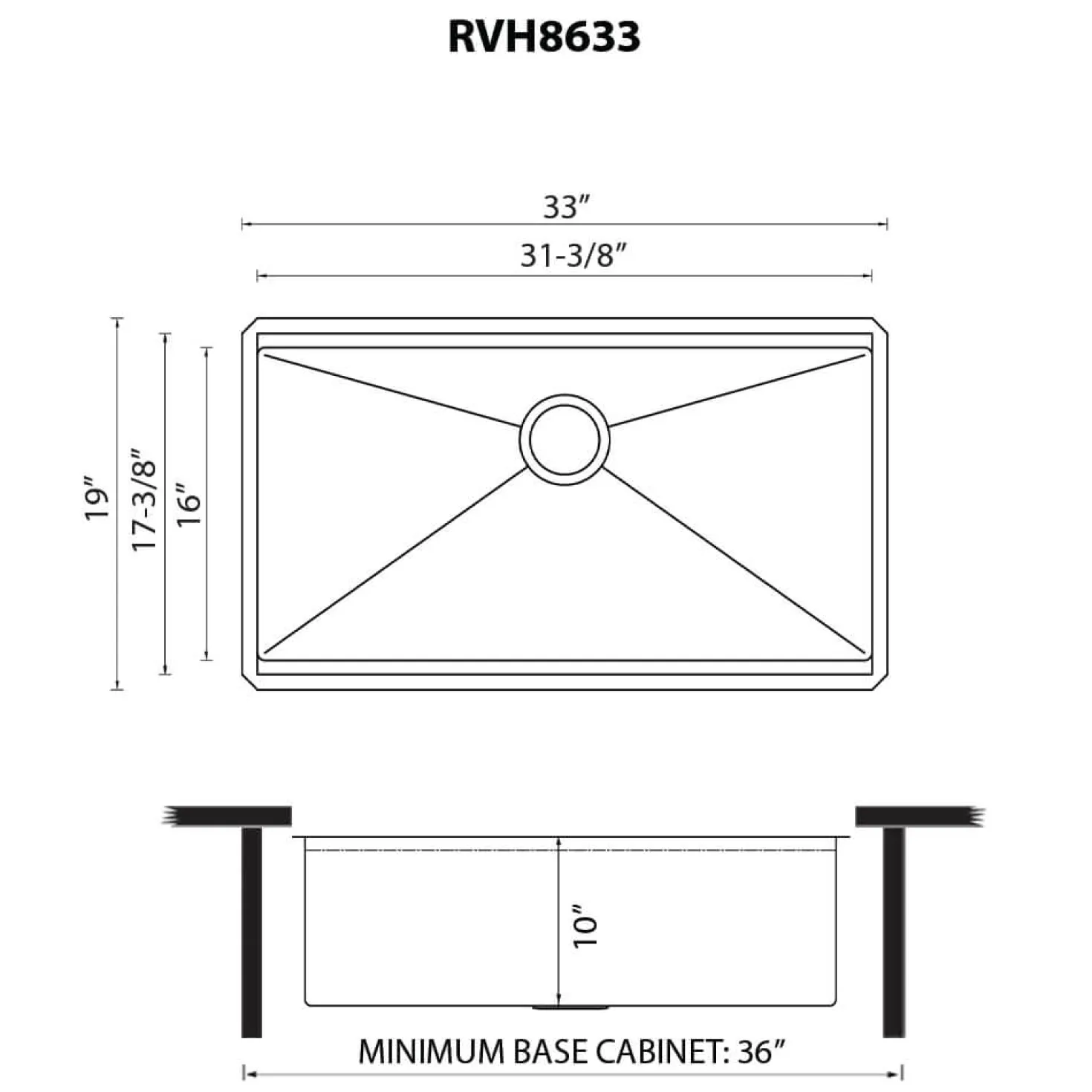 Ruvati 33" Workstation Scratch Resistant Hex Bottom Stainless Steel Kitchen Sink