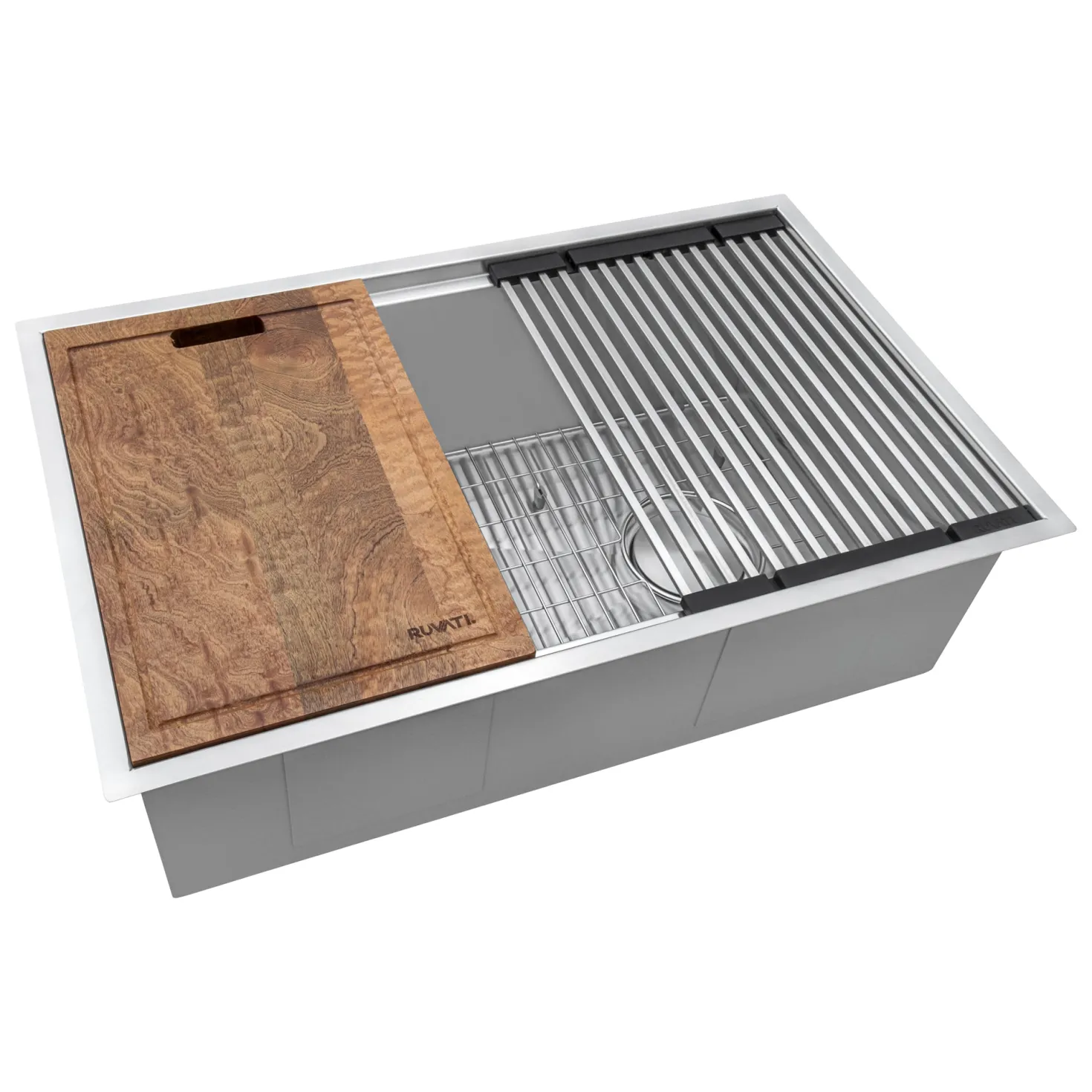 Ruvati 27" Workstation Slope Bottom Offset Drain Undermount 16 Gauge Kitchen Sink