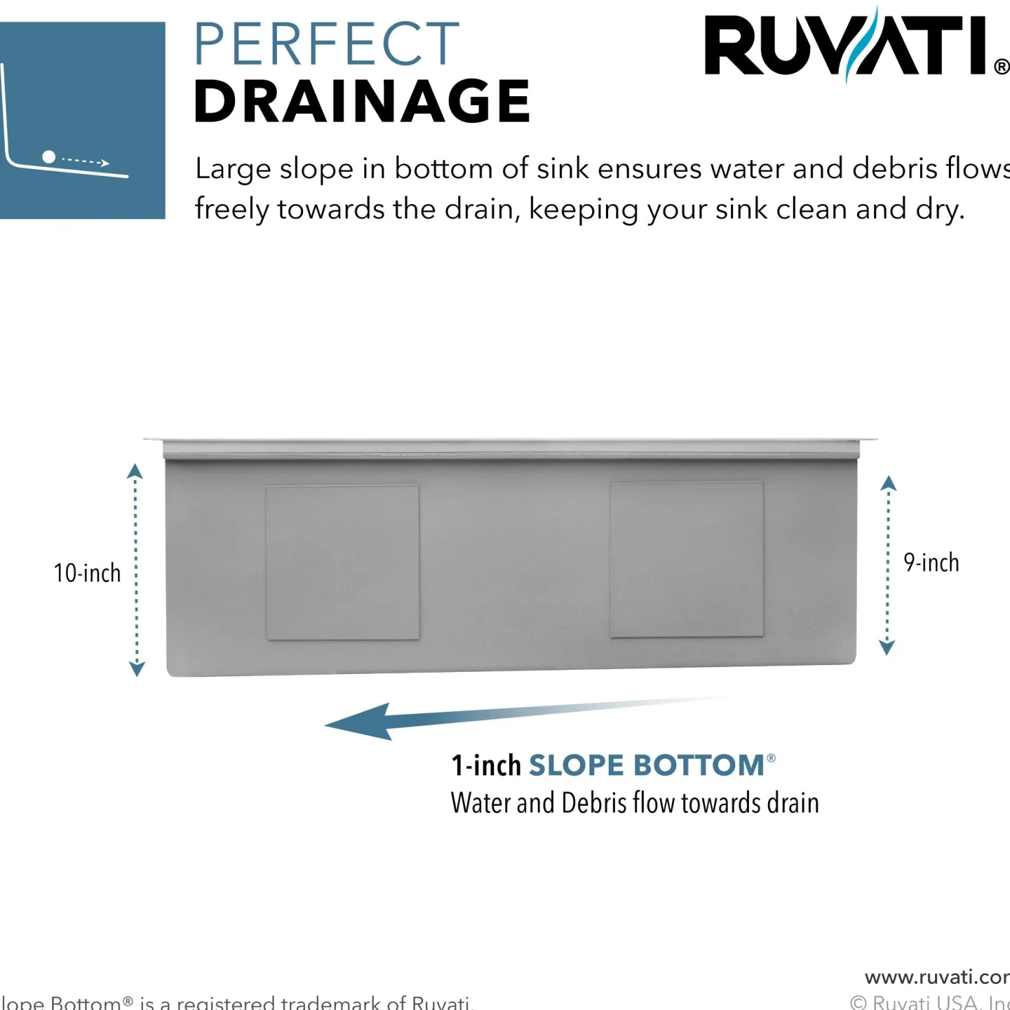 Ruvati 30" Workstation Slope Bottom Offset Drain Undermount 16 Gauge Kitchen Sink
