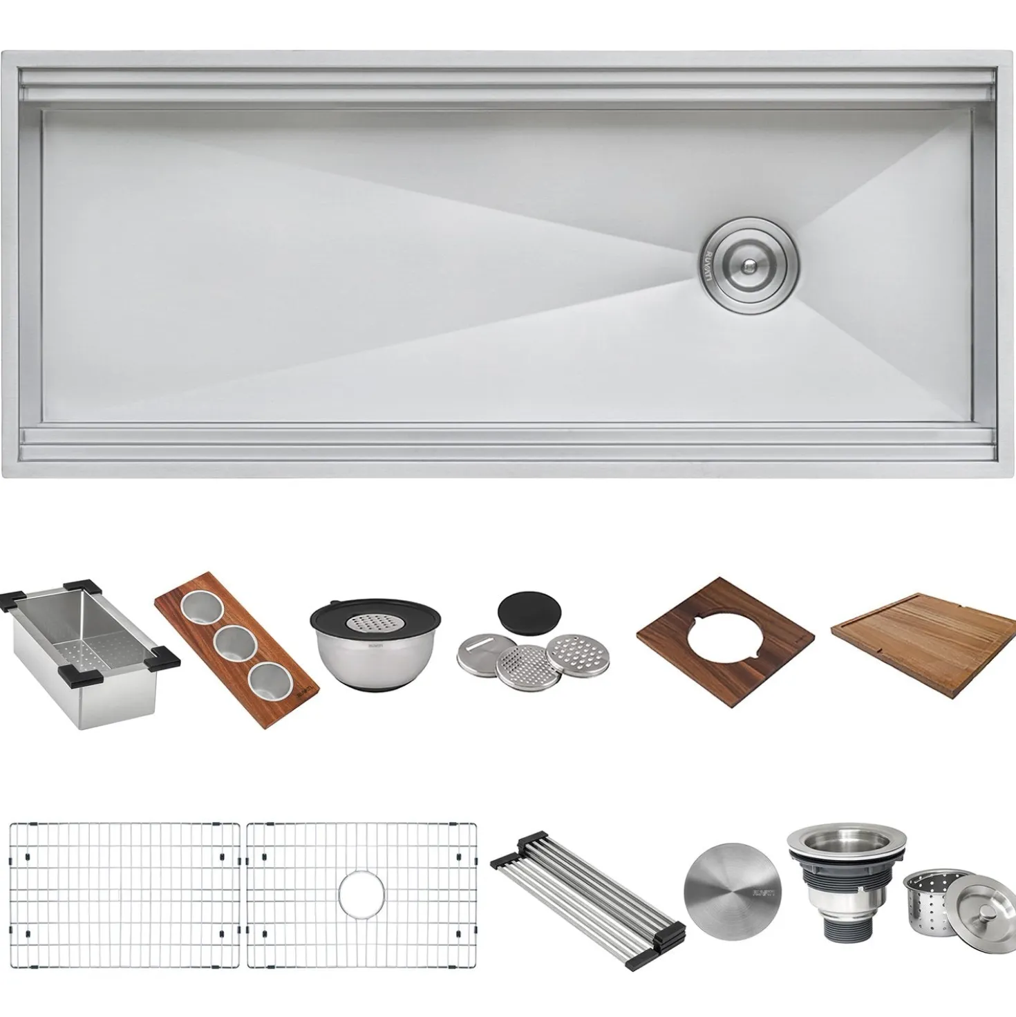 Ruvati 45" Workstation Two Tiered Kitchen Sink Apron Front 16 Gauge Stainless Steel