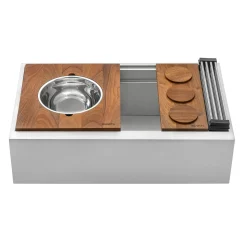 Ruvati 33" Workstation Two Tiered Kitchen Sink Apron Front 16 Gauge Stainless Steel