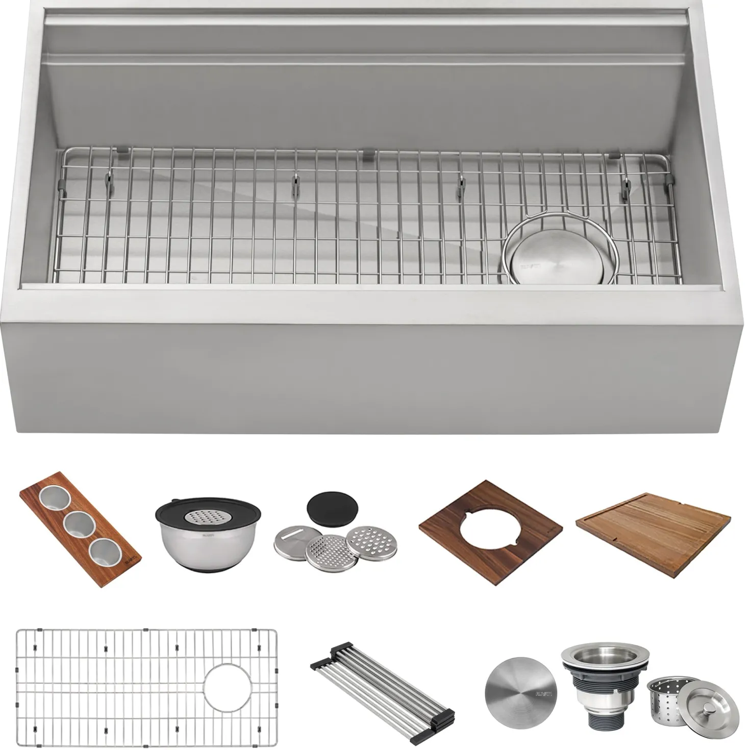 Ruvati 33" Workstation Two Tiered Kitchen Sink Apron Front 16 Gauge Stainless Steel