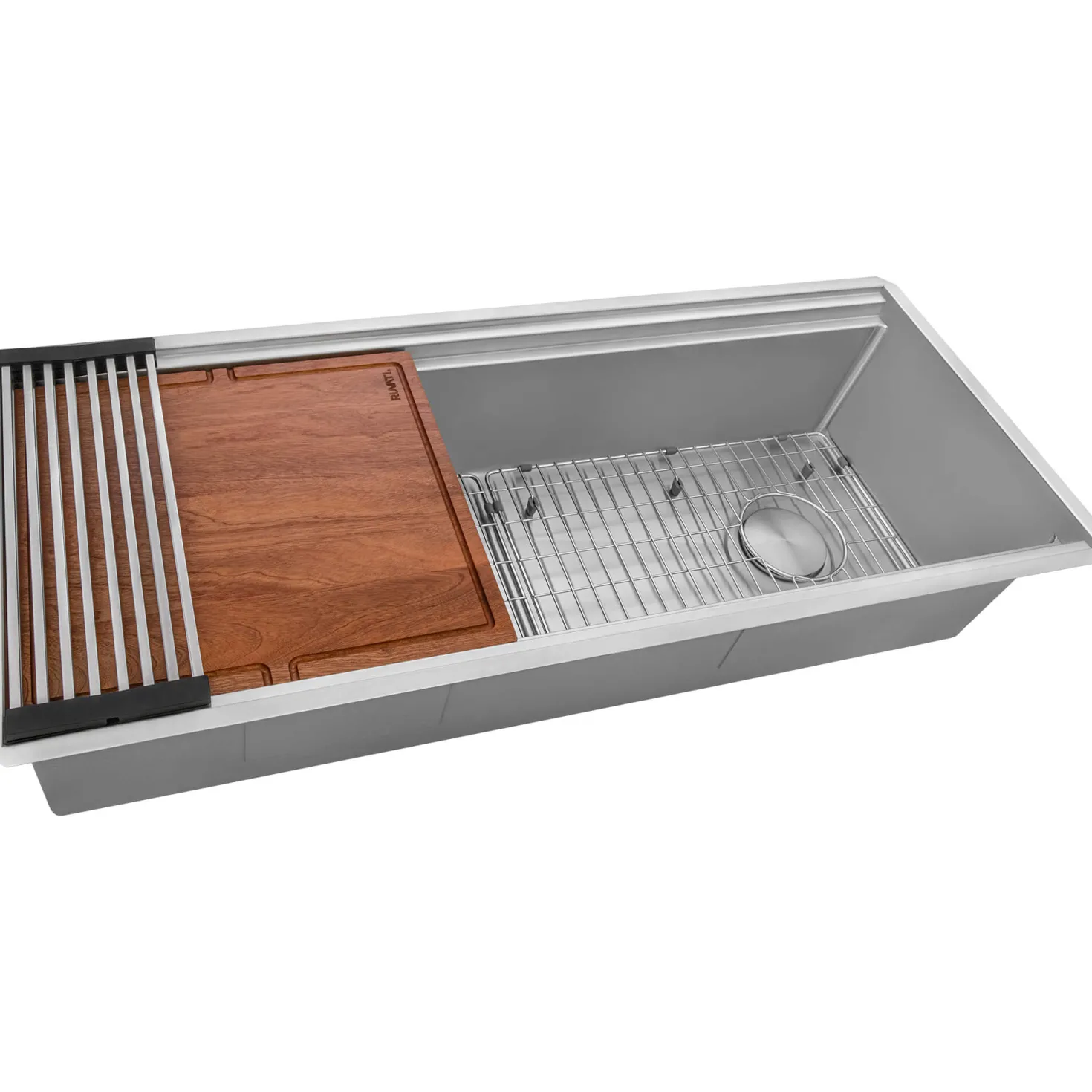 Ruvati 45" Workstation Two-Tiered Double Ledge Undermount 16 Gauge Stainless Steel Kitchen Sink