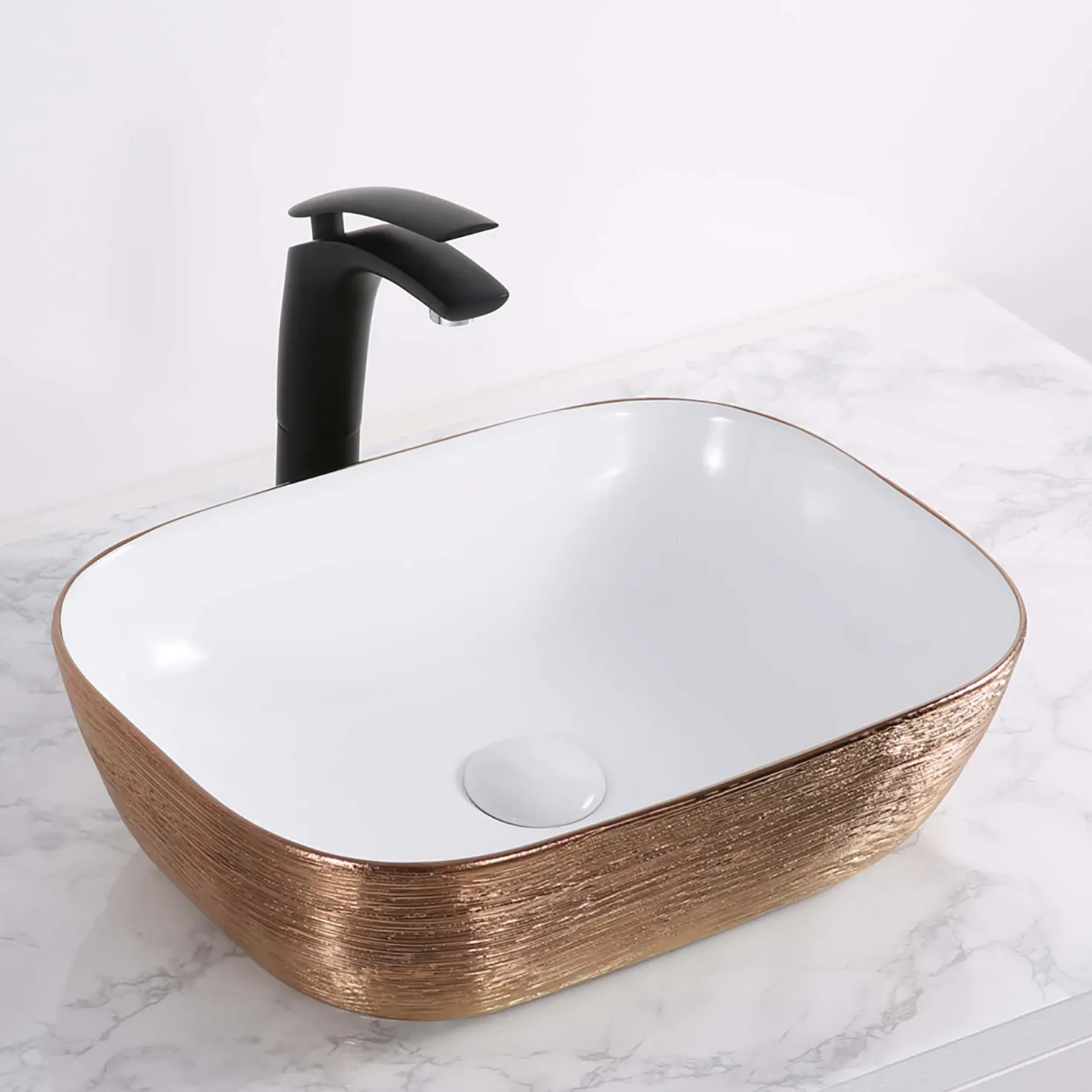 Ruvati 20" x 16" Bathroom Vessel Sink | White with Rose Gold